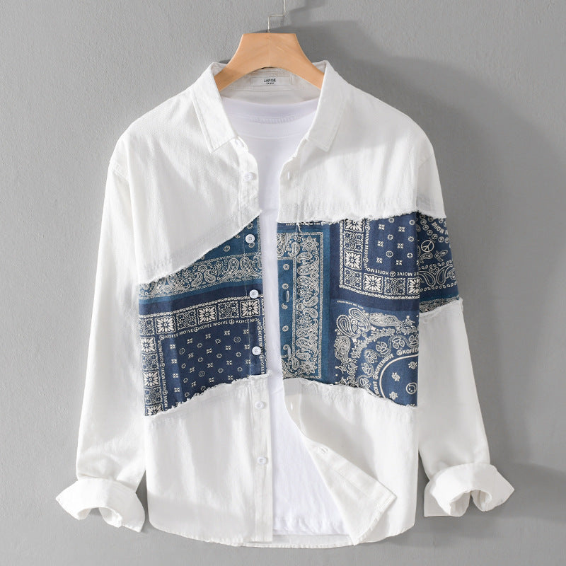 Herren Patchwork-Hemdjacke mit Bandana-Einsatz, rohen Kanten und weiter Passform Echoarchiv