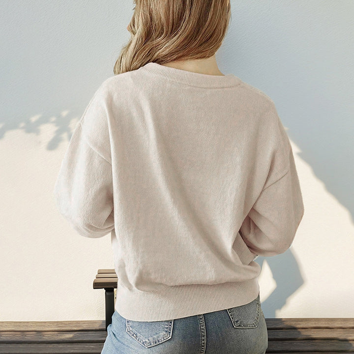 Damen Lockerer Rundhals-Pullover mit überschnittener Schulter und Rippbund Echoarchiv