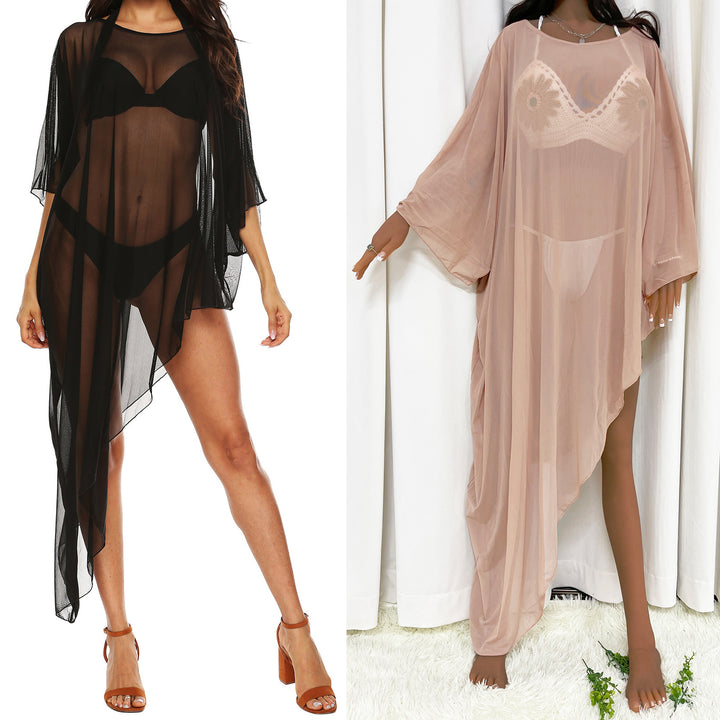 Damen transparenter Strandüberwurf mit eleganten Ärmeln Echo Archiv