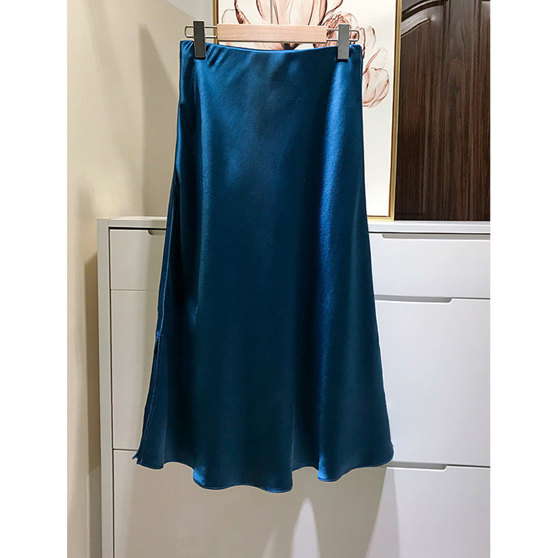 Damen Fließender Satin-Bias-Midirock mit hohem Bund und seitlichen Schlitzen Echo Archiv