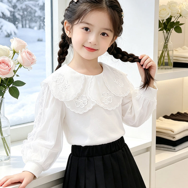 Mädchen elegante Bluse mit verzierter Rückenöffnung und Tüllärmeln Echo Archiv