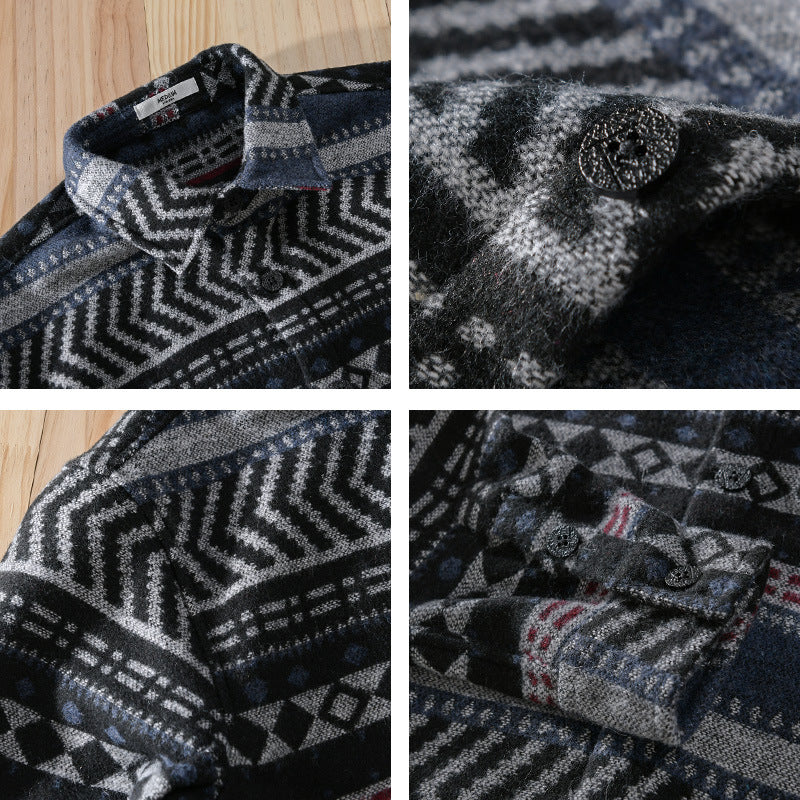 Herren Gestricktes Hemd-Overshirt im geometrischen Muster Echoarchiv