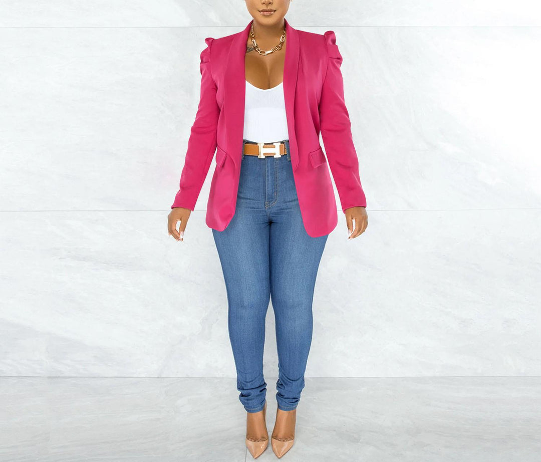 Damen taillierter Blazer mit strukturierten Schulterdetails und offenem Revers – Avérine