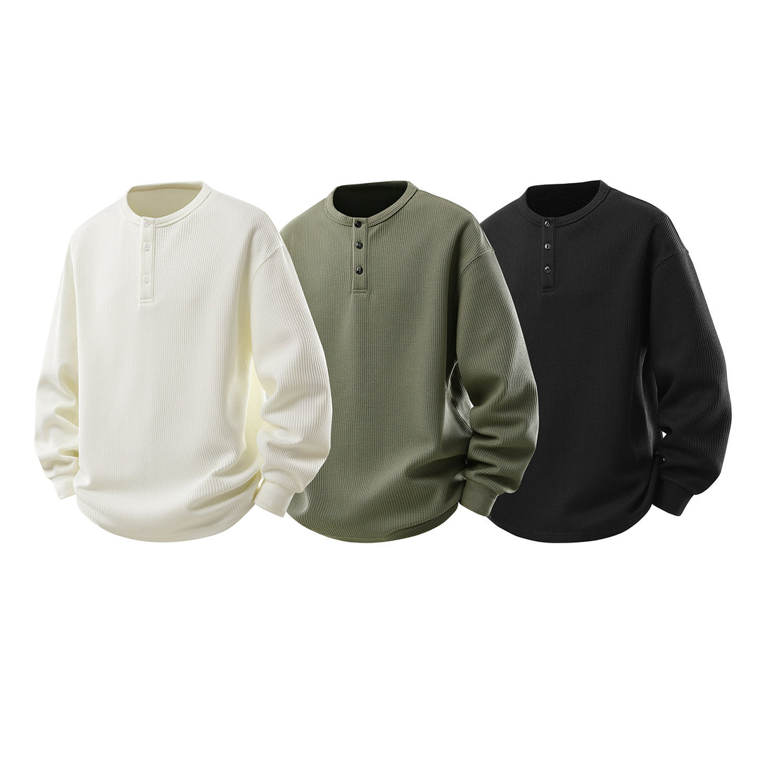 Herren Waffelstruktur-Henley-Thermashirt mit Knopfleiste und Relaxed-Fit Echo Archiv