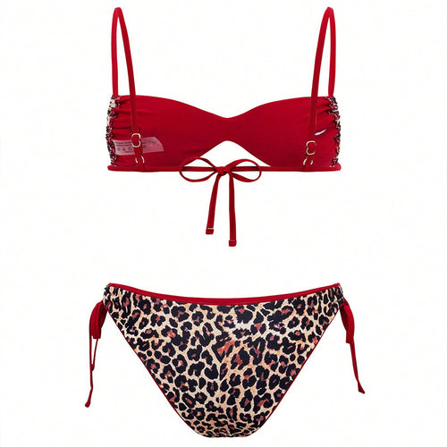 Damen Triangel-Bikini mit tierischem Druck und verstellbaren Bindebändern Echo Archiv