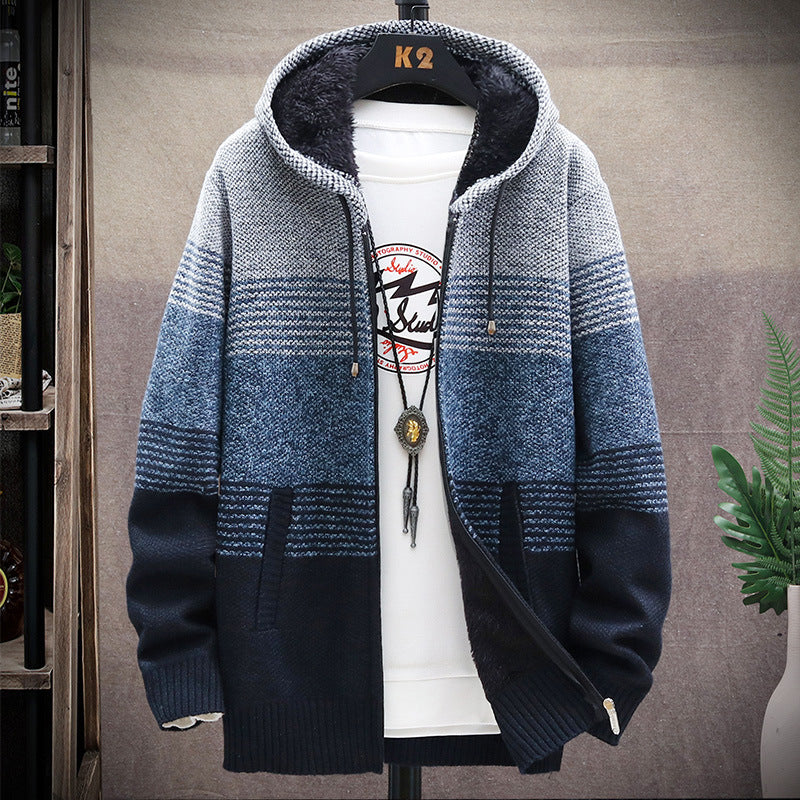 Herren Sportliche Kapuzenjacke mit warmem Innenfutter und modischem Streifenmuster Echoarchiv