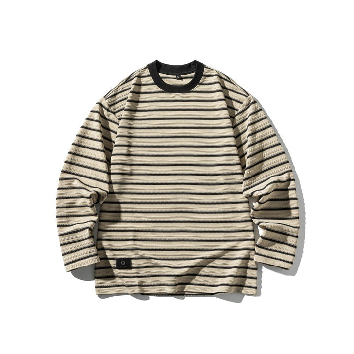 Unisex Gestreiftes Oversize-Langarmshirt aus Baumwollmix mit geripptem Rundhals Echoarchiv