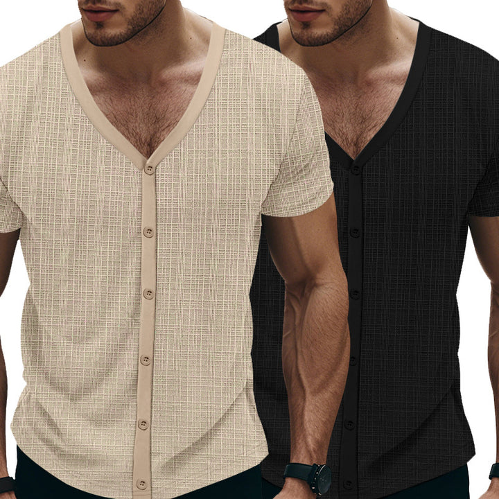 Herren elegantes Kurzarm-Henley-Shirt mit strukturiertem Design Echoarchiv