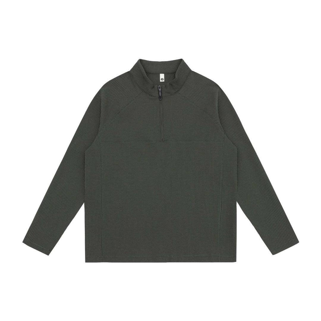 Unisex Waffelstrick-Halbzip-Pullover mit Troyerkragen und Raglanärmeln Echoarchiv