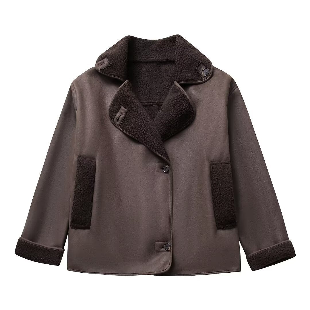 Damen nan kurze Winterjacke mit weichem Teddyfutter, Umschlagkragen und Knopfleiste Echo Archiv