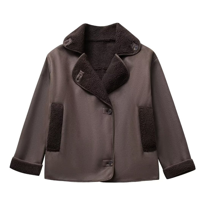 Damen nan kurze Winterjacke mit weichem Teddyfutter, Umschlagkragen und Knopfleiste Echo Archiv