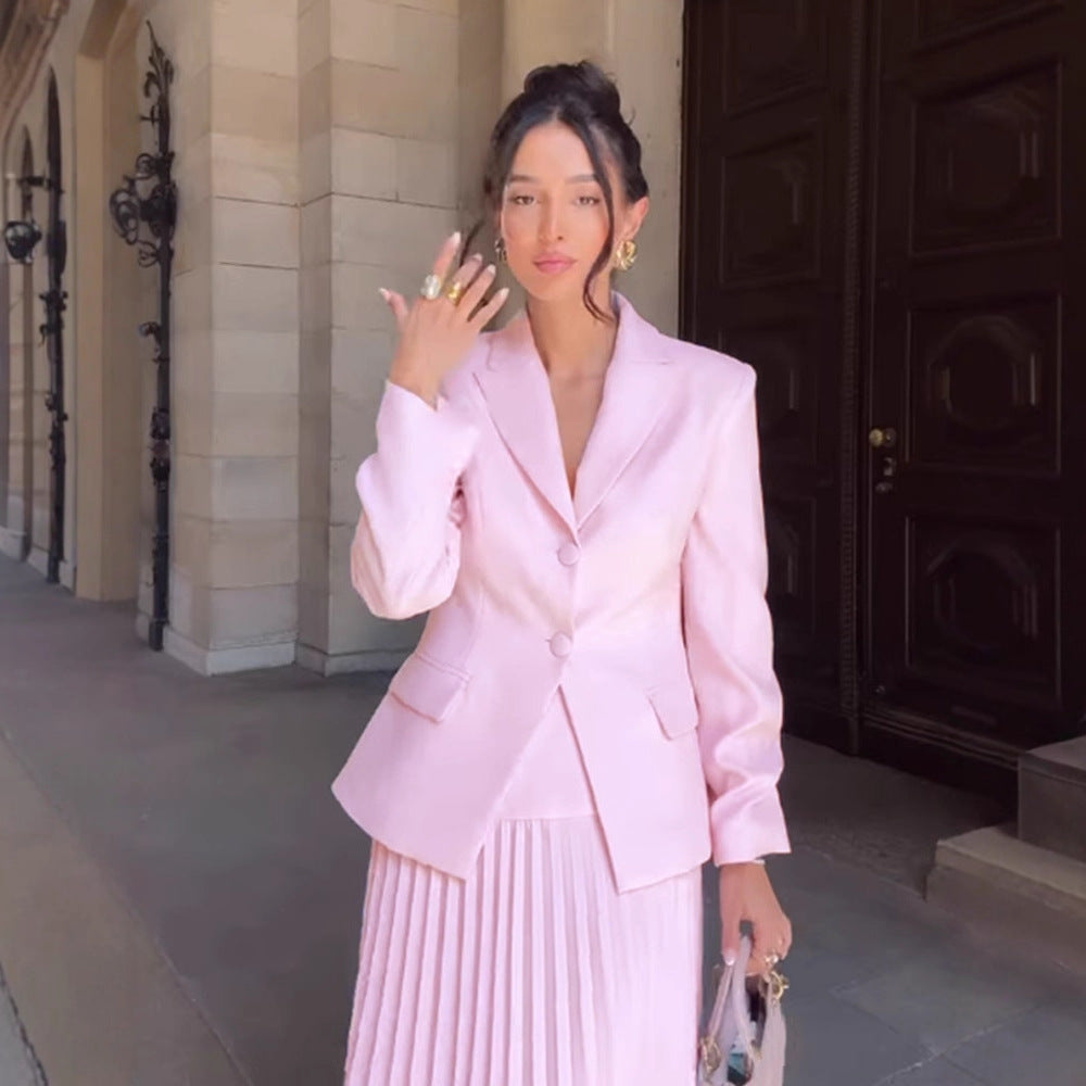 Damen Tailliertes Blazer‑und Midirock‑Set mit Plissee‑Rock & Bindegürtel Echoarchiv