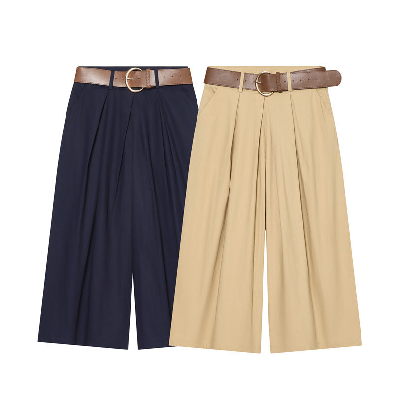 Damen Hochtaillierte Culotte-Hose mit weitem Bein, Kellerfalten und Rundbuckel-Gürtel Echo Archiv