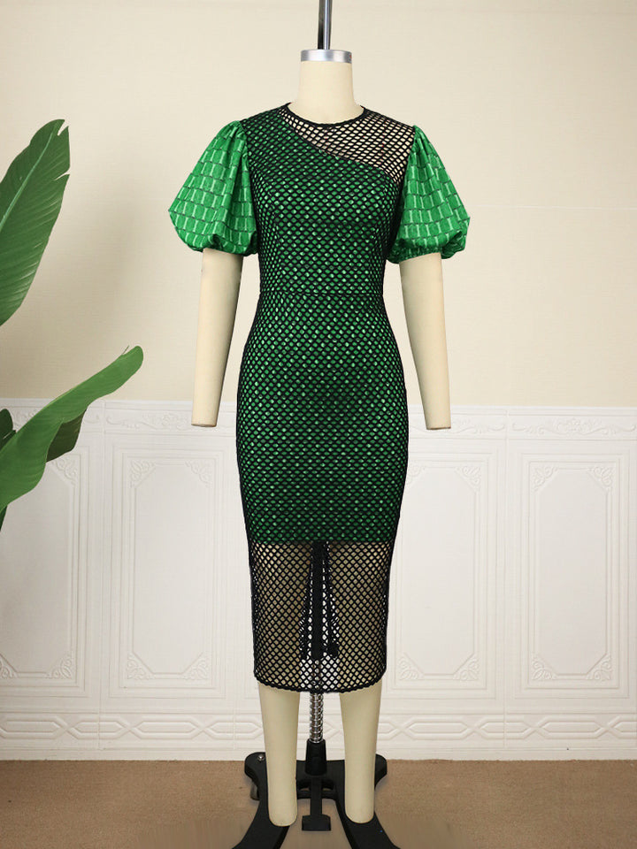 Damen figurbetontes Netzkleid mit Puffärmeln Echo Archiv