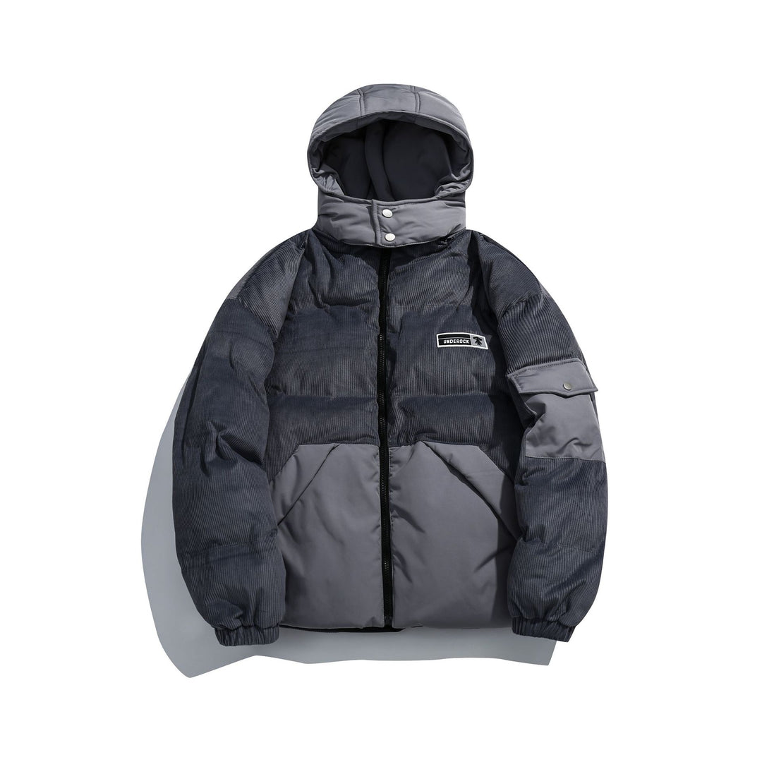 Damen Cord-Stepp-Pufferjacke mit Kapuze und Utility-Ärmeltasche Echoarchiv
