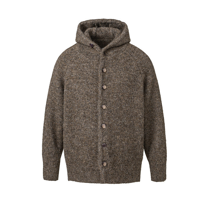 Herren Grobgestrickter Kapuzen-Cardigan mit durchgehender Knopfleiste und Rippenbündchen Echo Archiv