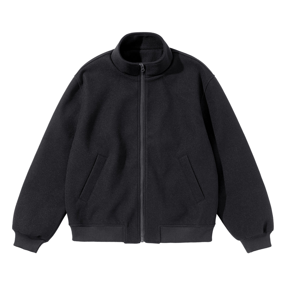 Unisex Kurz geschnittener kastiger Wollmix Blouson mit Stehkragen Echoarchiv