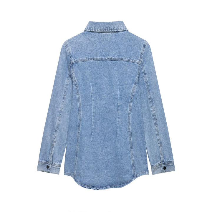 Damen Oversize Denim-Hemdjacke mit taillierten Abnähern und Druckknöpfen Echo Archiv