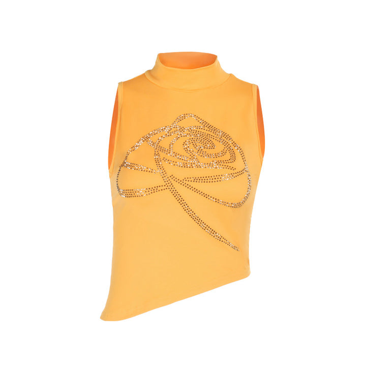 Damen elegantes Fitness-Crop-Top mit glitzerndem Design und Stehkragen Echo Archiv