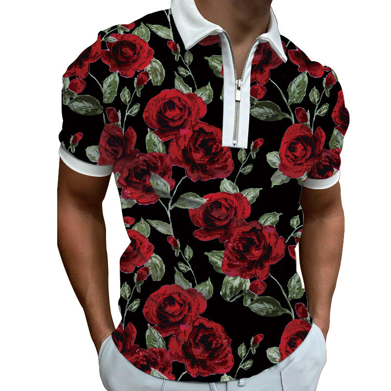 Herren Poloshirt mit modernem grafischen Muster und Reißverschluss Echoarchiv