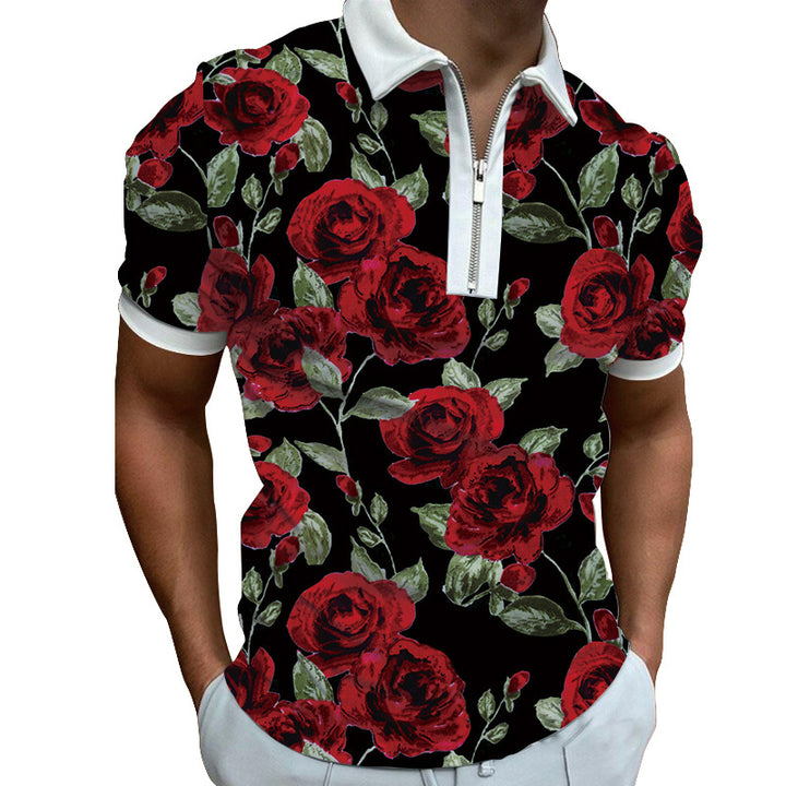 Herren Poloshirt mit modernem grafischen Muster und Reißverschluss Echoarchiv