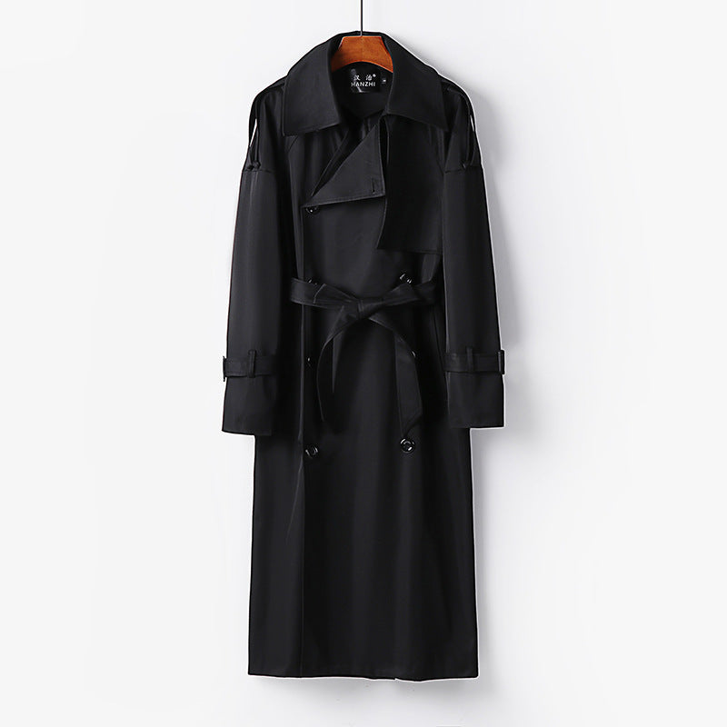 Herren Langer Doppelreihiger Trenchcoat mit Taillengürtel, Epauletten und klassischem Schalkragen Echoarchiv