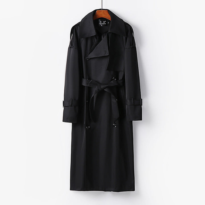 Herren Langer Doppelreihiger Trenchcoat mit Taillengürtel, Epauletten und klassischem Schalkragen Echoarchiv