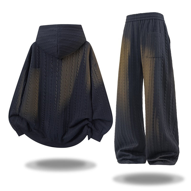 Damen Gehäkeltes Cable-Knit Lounge-Set mit Kapuzen‑Zipjacke & Palazzo‑Hose Echoarchiv
