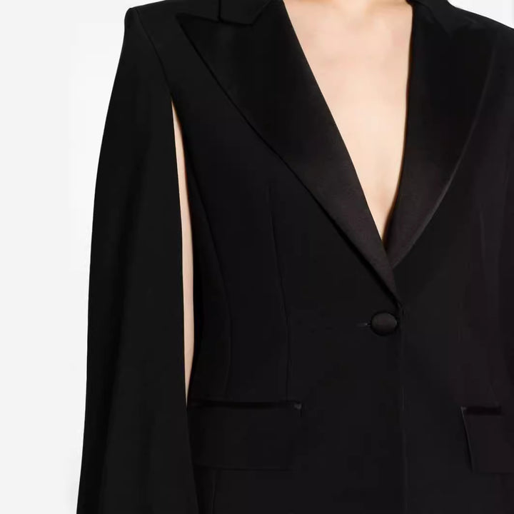 Damen Zweiteiliges Abendliches Blazer-Set mit Cape-Ärmeln und ausgestellten Marlene-Hosen Echoarchiv