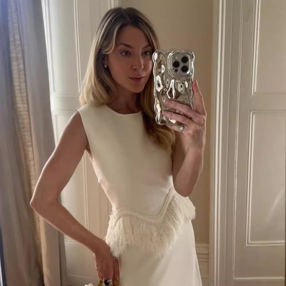 Damen Elegantes Maxikleid mit Fransenbesatz und feinem Saum Echo Archiv