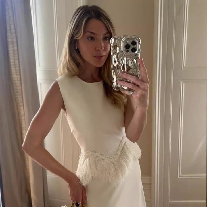 Damen Elegantes Maxikleid mit Fransenbesatz und feinem Saum Echo Archiv