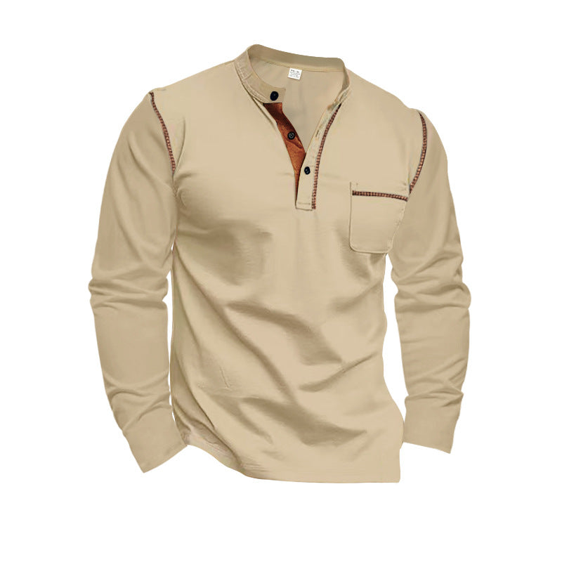 Herren Langarm-Henley-Shirt mit modernem Kragen und praktischer Brusttasche Echoarchiv