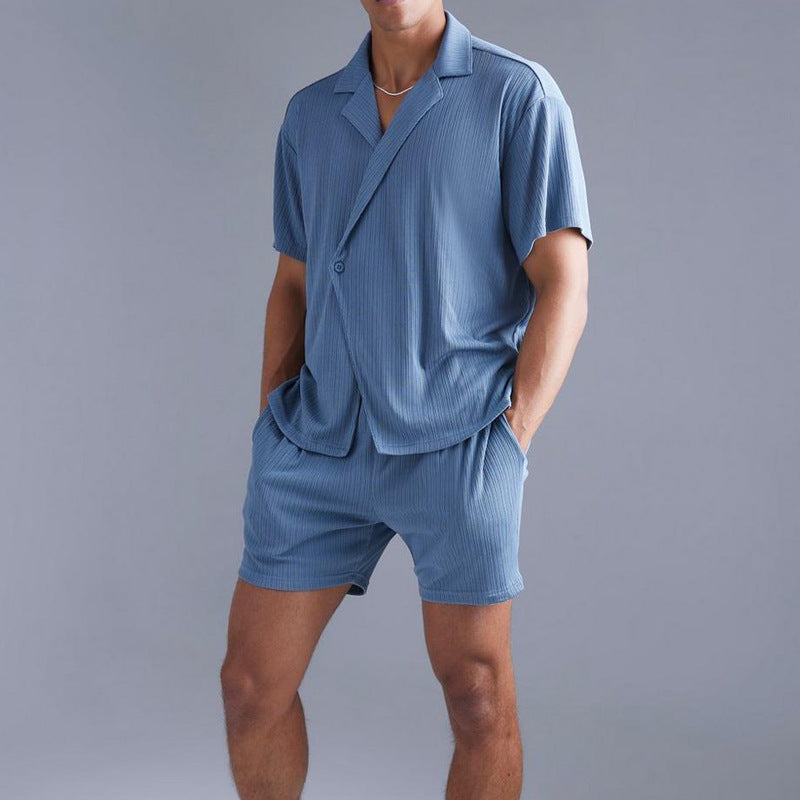 Herren lässiges Kurzarmhemd und Shorts Set mit feiner Rippstruktur Echoarchiv