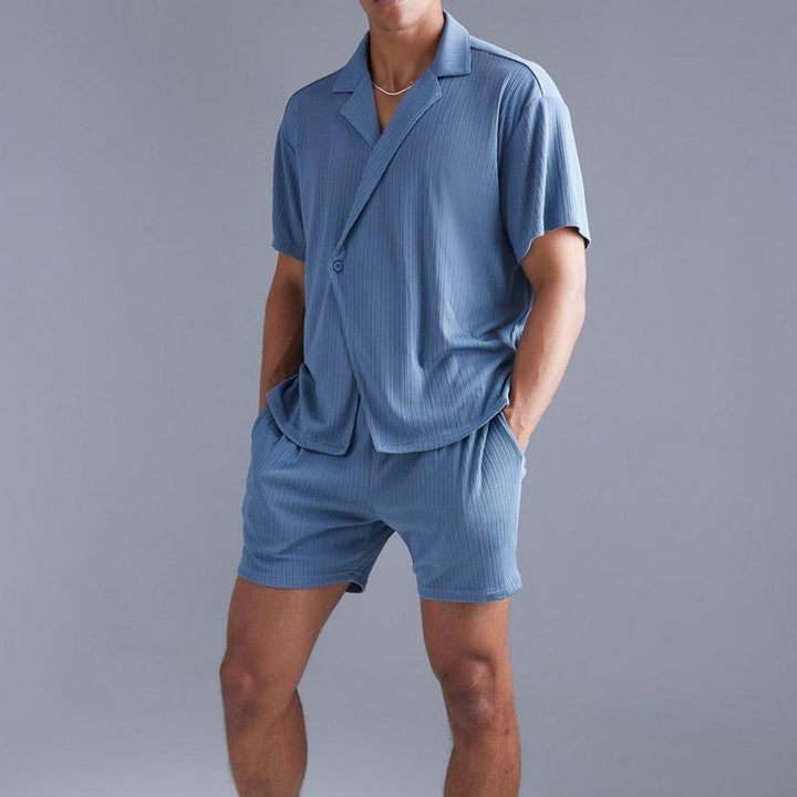 Herren lässiges Kurzarmhemd und Shorts Set mit feiner Rippstruktur Echoarchiv