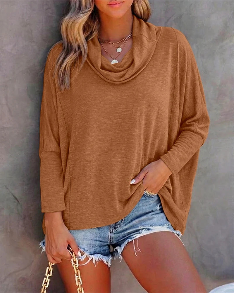 Damen Oversized Schalkragen-Longsleeve mit Fledermausärmeln – Avérine