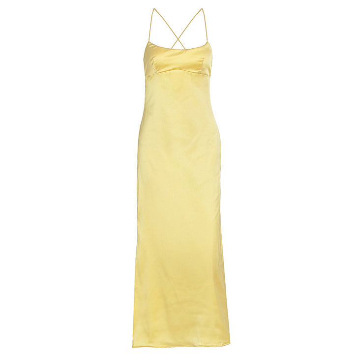 Damen elegantes Satin-Nachtkleid mit schmalen Spaghettiträgern und fließendem Schnitt Echo Archiv