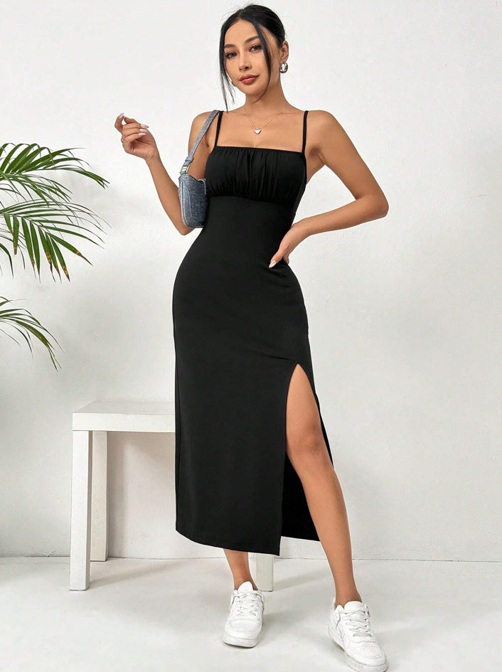 Damen elegantes Midikleid mit schmalem Schnitt und Schlitz Echo Archiv