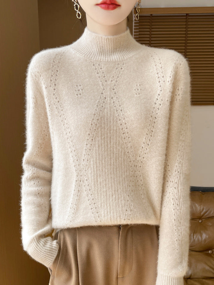 Damen Leichter Mockneck-Feinstrickpullover mit Ajour-Chevron und kaschmirweichem Finish Echoarchiv