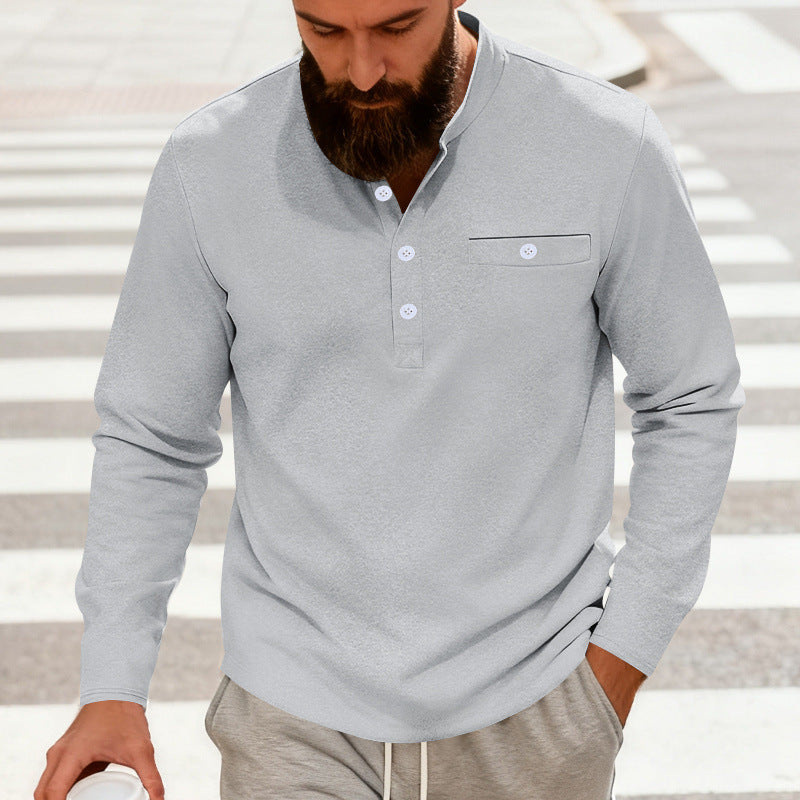 Herren nan lässiges Langarm-Henleyshirt aus Baumwollmischung mit Brusttasche Echo Archiv
