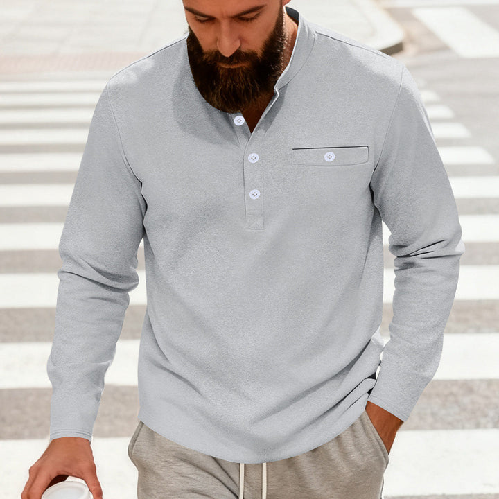Herren nan lässiges Langarm-Henleyshirt aus Baumwollmischung mit Brusttasche Echo Archiv