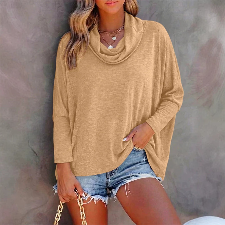 Damen Oversized Schalkragen-Longsleeve mit Fledermausärmeln – Avérine