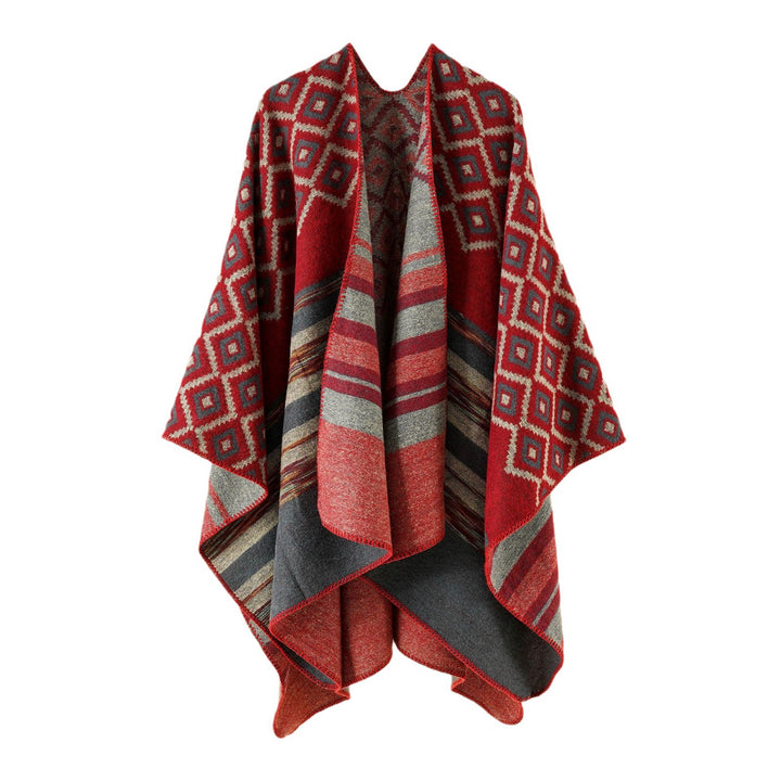 Damen Jacquard-Überwurf mit geometrischem Quadratmuster und offener Front – Avérine