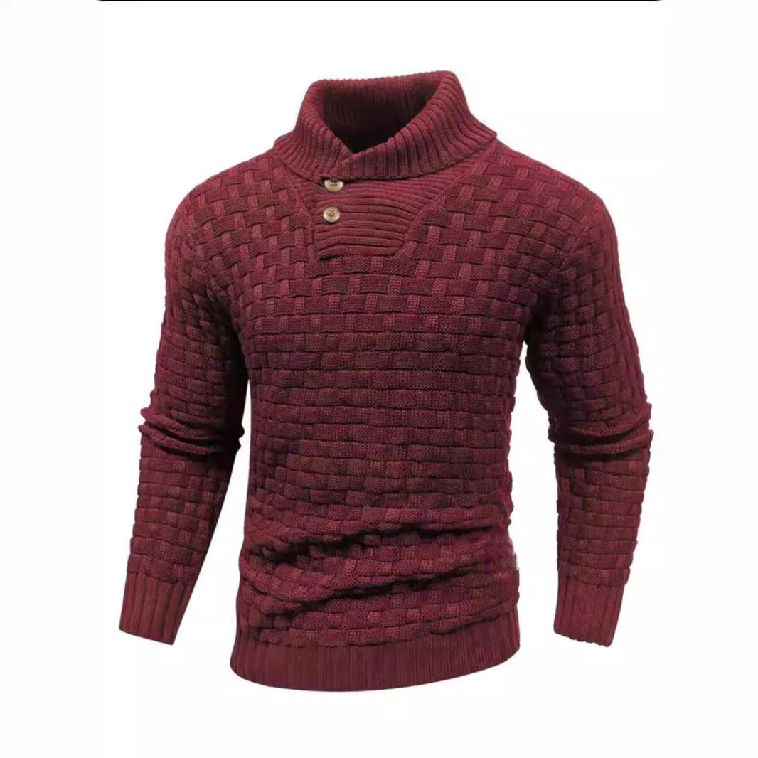 Herren nan strukturierter Strickpullover mit hochschließendem Stehkragen und Zierknopfleiste Echo Archiv