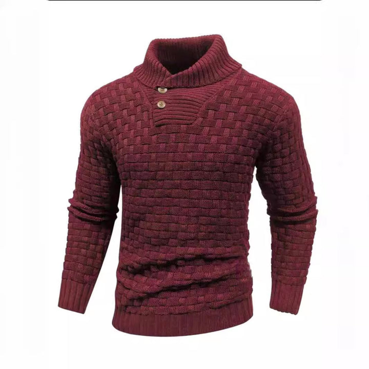 Herren nan strukturierter Strickpullover mit hochschließendem Stehkragen und Zierknopfleiste Echo Archiv
