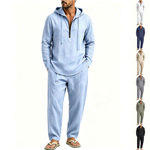 Herren Lässiges Lounge-Set mit Halbzip-Kapuzenpullover und locker sitzender Freizeit-Hose Echoarchiv