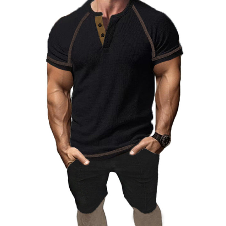 Herren Kurzarm-Henley-T-Shirt mit modischem Kragen und praktischen Knopfdetails Echoarchiv