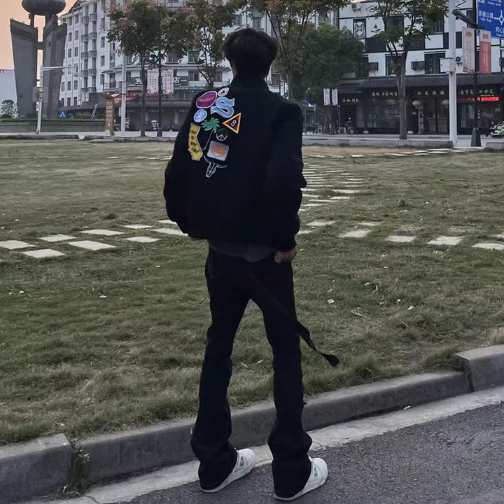 Herren Modische Bomberjacke mit kreativen Applikationen Echoarchiv
