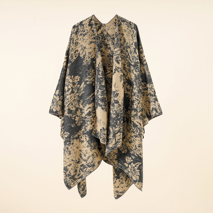 Damen Jacquard-Umhang mit floraler Strukturwebung und offenem Kimono-Fall Echo Archiv