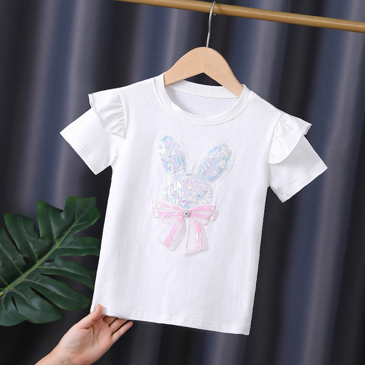 Mädchen T-Shirt mit aufgesticktem Häschen und Rüschendetails Echo Archiv