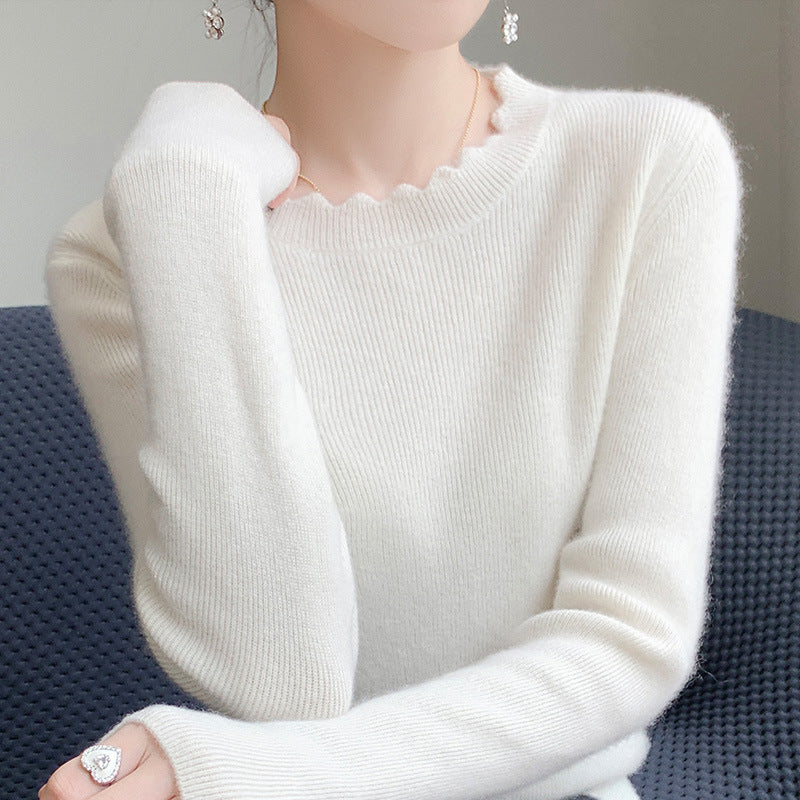 Damen Weicher Feinstrickpullover mit welligem Rundhalsausschnitt und kaschmirähnlicher Oberfläche Echoarchiv